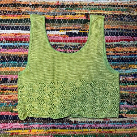 Vintage Y2K Green Knit Crochet Crop Tank Top – Boho Fairycore – XS/Small - Picture 1 of 2